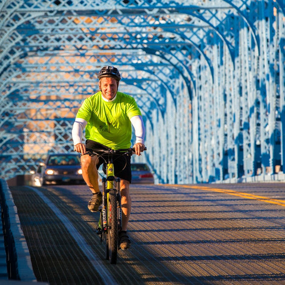 Bike rider on bridge. ©2012 Steve Ziegelmeyer