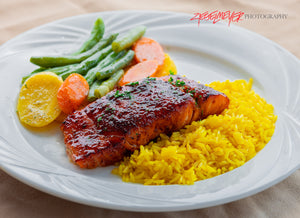 Glazed salmon & rice. ©2023 Steve Ziegelmeyer