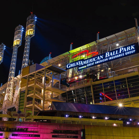Great American Ballpark at night. ©2026 Steve Ziegelmeyer