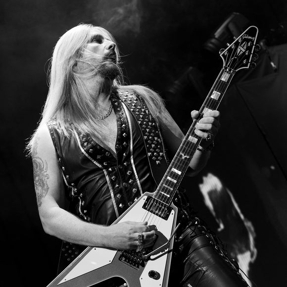 Guitarist Richie Faulkner 
of Judas Priest performing live on stage.