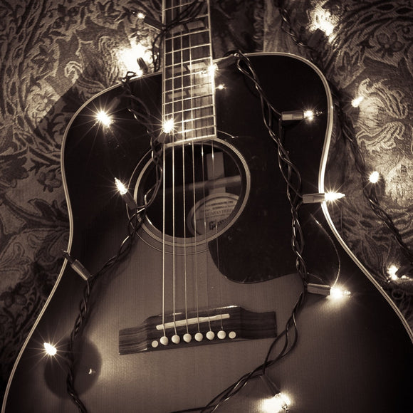 Christmas lights on acoustic guitar. ©2011 Steve Ziegelmeyer