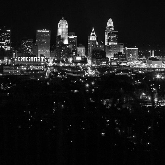 Cincinnati skyline, black and white. ©2012 Steve Ziegelmeyer