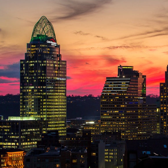 Cincinnati skyline, sunset. ©2014 Steve Ziegelmeyer
