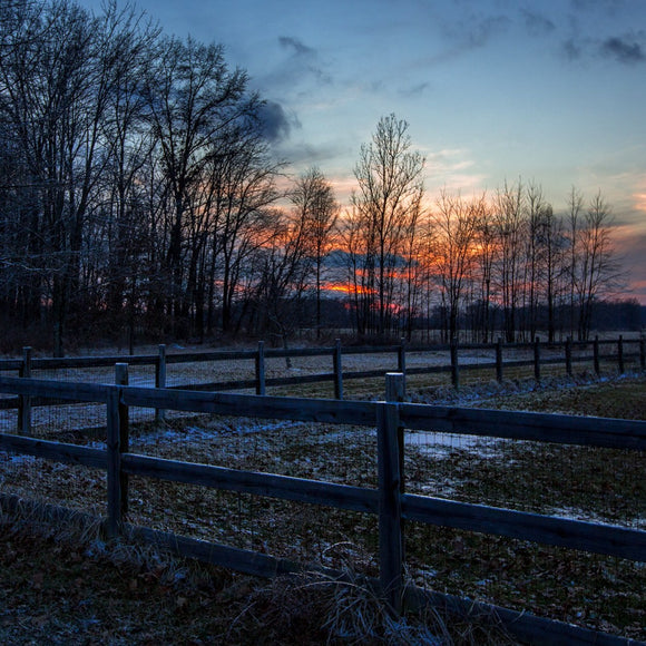 Sunset on snowy field. ©2018 Steve Ziegelmeyer