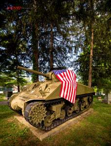Flag draped tank. ©2021 Steve Ziegelmeyer