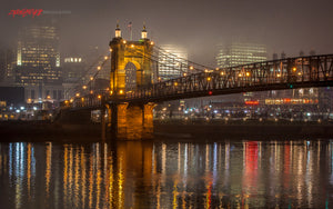 John R. Roebling Bridge in fog. Cincinnati, Ohio. ©2014 Steve Ziegelmeyer