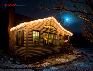 Full moon over Christmas house. ©2016 Steve Ziegelmeyer